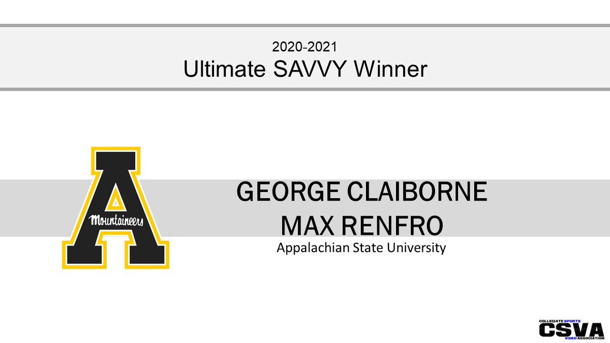 CSVA's tweet image. Congrats to @AppStateFBVideo for winning the 2020-2021 Ultimate SAVVY Award!