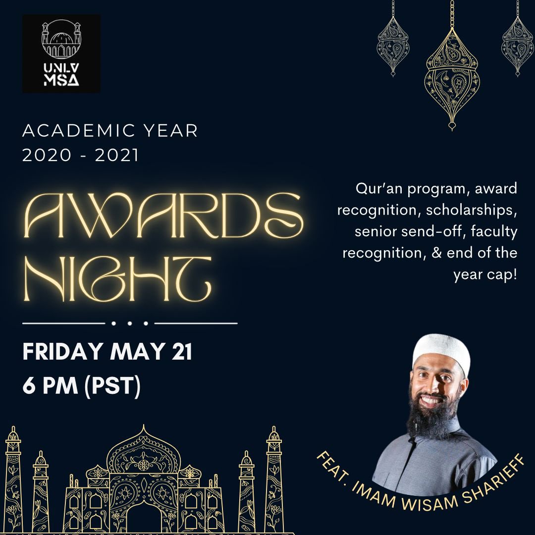 unlvmsa's tweet photo. Assalamualaykum!

We have updated our MSA Awards Night to Friday @6 pm!! 

Tune in for an amazing program featuring Imam Wisam Sharieff, world renowned Imam, Hafiz, Founder and Director of AQL (Advocating Qur’anic Literacy)!

https://t.co/XKMfLIgYXQ

Peace be upon you ✨ https://t.co/JuiVAjmKLM