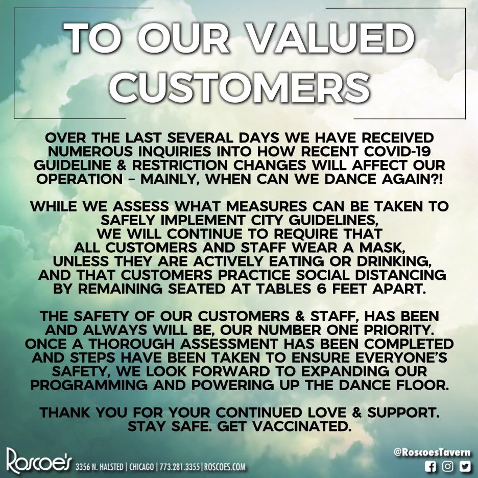 Roscoestavern's tweet photo. Thank you for your continued love &amp; support. Stay safe. Get Vaccinated. #GetVaccinated #GetVaccinatedASAP #letsgetvaccinated https://t.co/z7h3G2bTvr