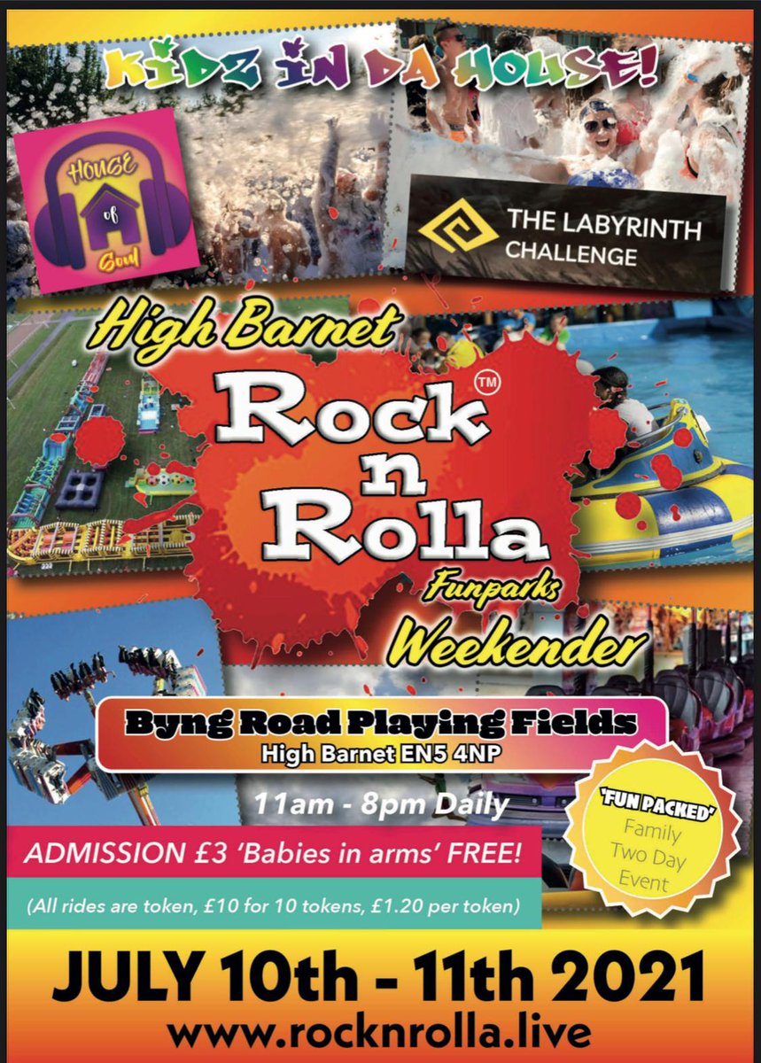 Are you looking for something fun to do with the family this summer? 
Look no further, we have a fantastic fun-packed family two-day event. 

Rock n Rolla Weekender 
10th and 11th July 2021
11.00 am till 8.00 pm Daily.
Byng Road Playing Fields High Barnet EN54NP

#RocknRolla