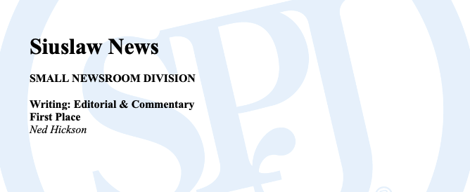 SPJOregon's tweet image. Congratulations @siuslawnews for your winning entry in this year’s SPJ Region 10 Excellence in Journalism Contest!