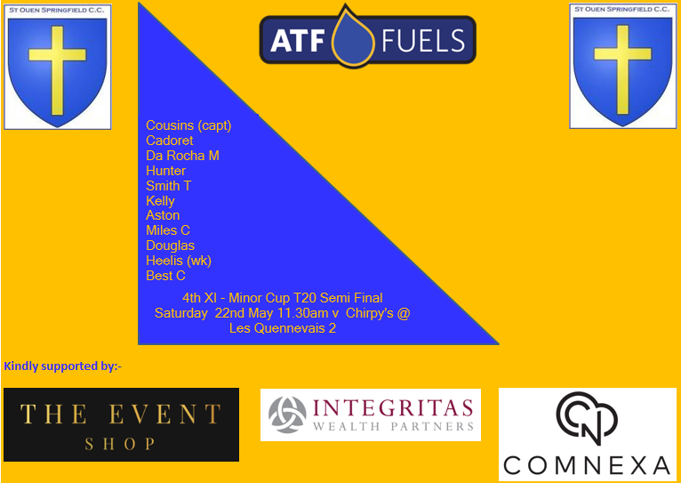 T20 finals day for our 1st XI on Saturday with a semi final vs <a href="/ovcricket/">Old Victorians Cricket Club</a> . Our 4ths also have a minor cup T20 semi final. Good luck guys!

<a href="/ATF_Fuels/">ATF Fuels</a> <a href="/TheEventShopJsy/">The Event Shop</a> @IntegritasP <a href="/comnexa/">Comnexa</a>