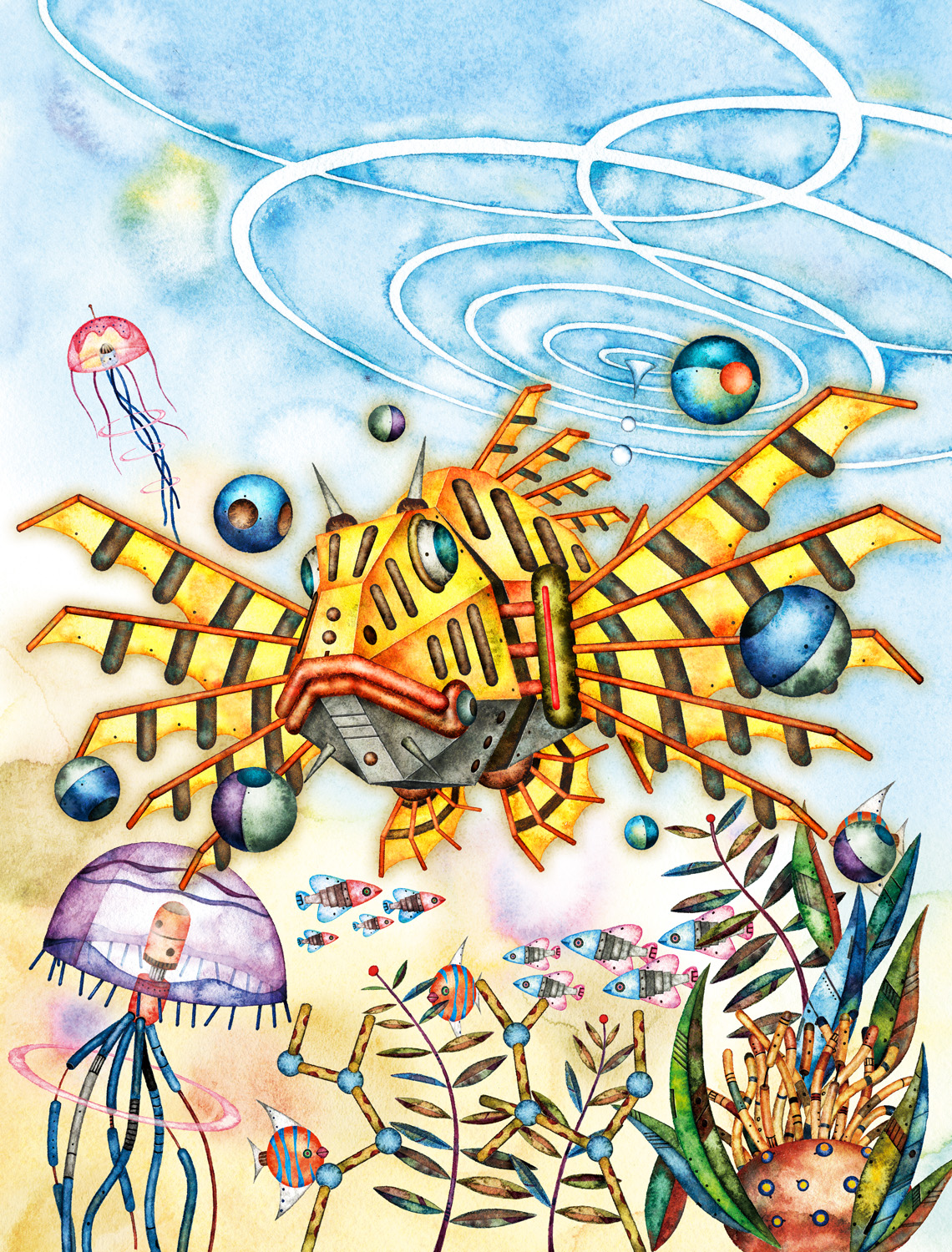 城谷俊也 イラストレーター 機海 キカイ魚の棲む海 を泳ぐ キカイ ミノカサゴ 海藻もクラゲもみんな機械 海の中 魚 イラスト T Co 9gxbxlbp9a Twitter