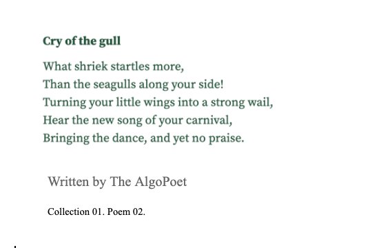 AlgoPoet's tweet photo. Cry of the gull. Collection 01. Poem 02. #poetry #AI https://t.co/vM0Hxz0h0w