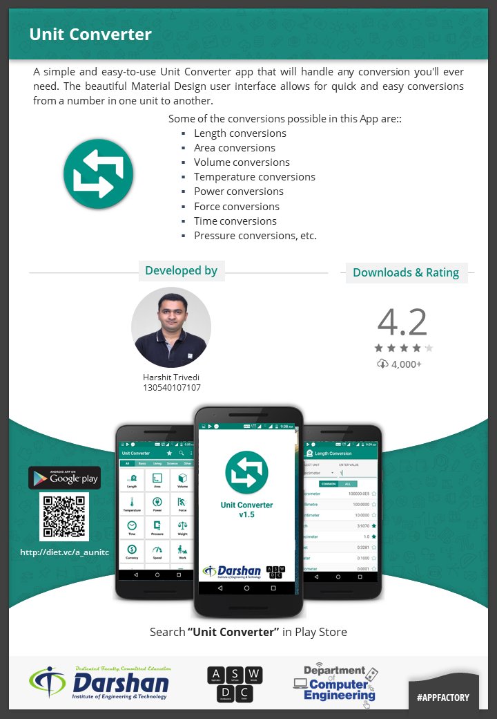 DarshanUniv's tweet photo. Unit Converter is a #mobileapp that will handle any conversion you'll ever need. It allows for quick and easy conversions from a number in one unit to another.
You can download the app from #PlayStore: https://t.co/FBgqwzGGXx
#DarshanInst #AppFactory #AndroidDev https://t.co/jqMyT549lI