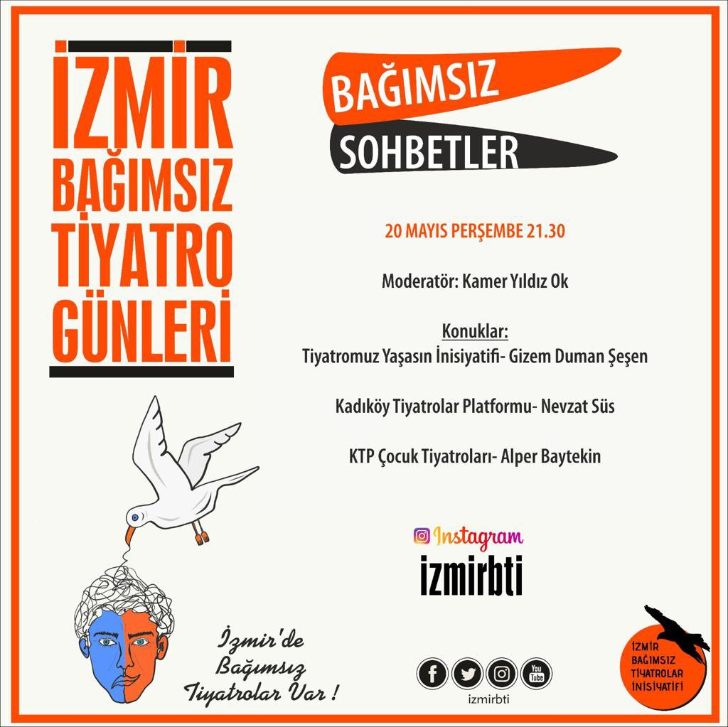 📣BAĞIMSIZ SOHBETLER📣
BU AKŞAM;

Moderatör: Kamer Yıldız Ok
Konuklar:
• TİYATROMUZ YAŞASIN İNİSİYATİFİ/Gizem Duman Şeşen
• KADIKÖY TİYATROLAR PLATFORMU/Nevzat Süs
• KTP ÇOCUK TİYATROLARI/Alper Baytekin 
 
#bağımsızsohbetler 
<a href="/tiyatro_yasasin/">Tiyatromuz Yaşasın İnisiyatifi</a> <a href="/kadikoytiyatro/">Kadıköy Tiyatroları</a>
