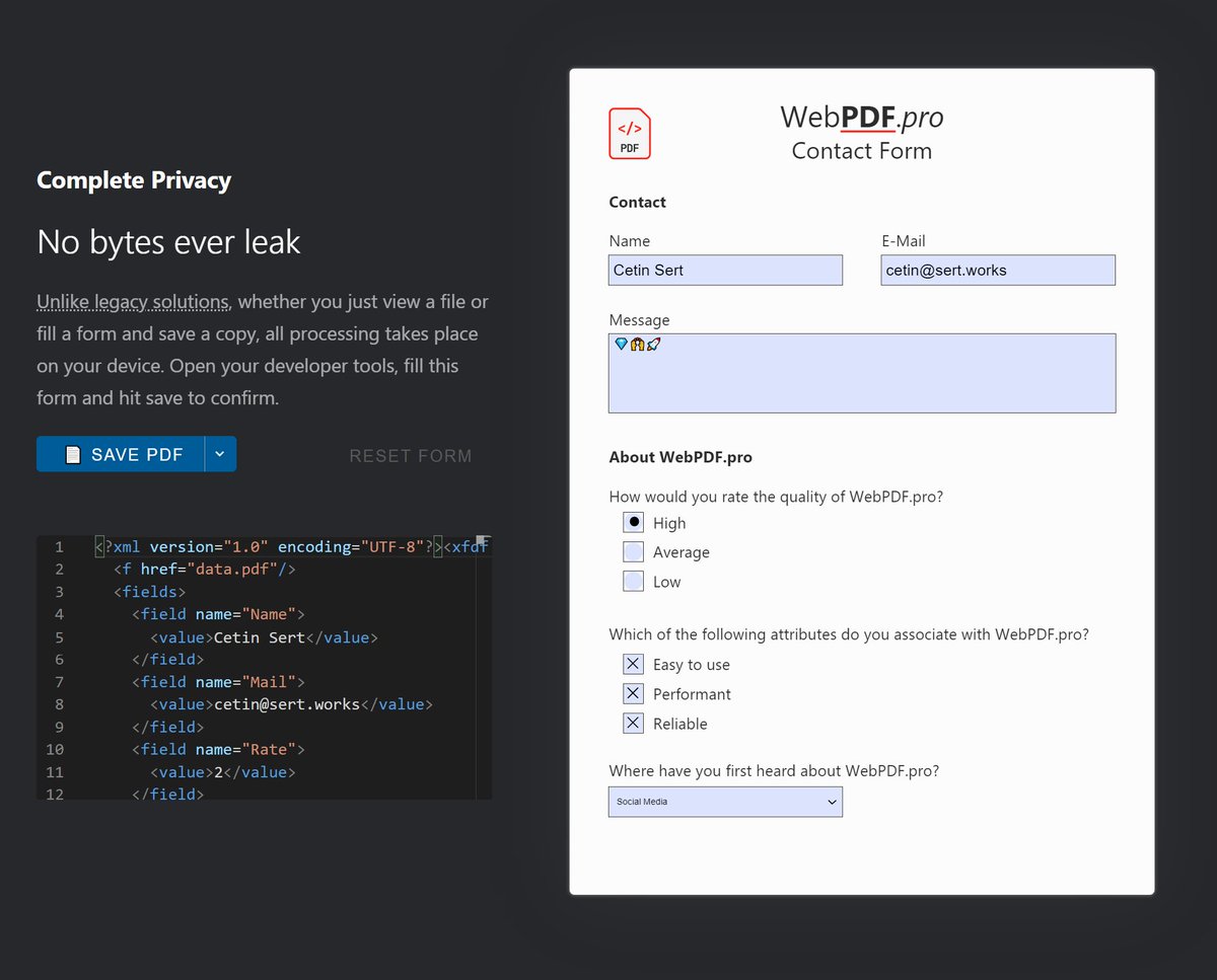 WebPDFpro's tweet image. WebPDF.pro – refreshing the landing page! 🚧
Finally, got to creating a new sample form.
#PDF #pdftohtml #form #webdesign #Website