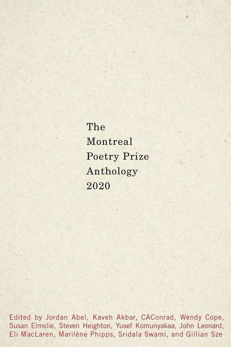 VehiculePress's tweet photo. Don't miss the launch of THE MONTREAL POETRY PRIZE ANTHOLOGY 2020. An international "window into the currents and breezes of contemporary poetry." Thursday, May 20, 4-5:30. @montrealprize #SignalEditions @mcgillu Register here: https://t.co/9YDZrp5W9g https://t.co/UewI9tycyt