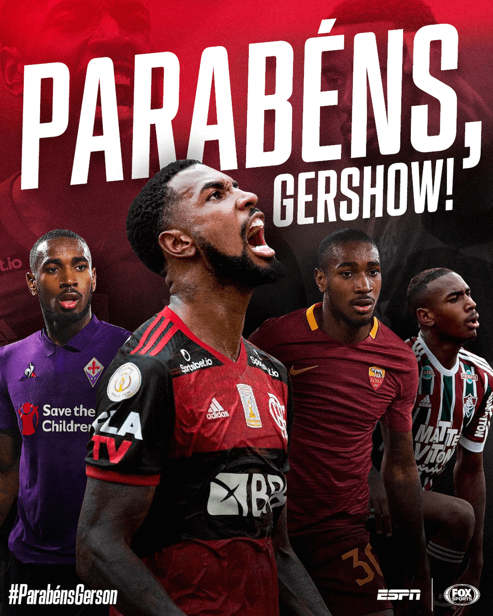 SportsCenterBR's tweet photo. 🃏 DIA DO CORINGA! Gerson está completando 24 anos!

🏆 Libertadores 
🏆 2x Brasileirão
🏆 2x Supercopa do Brasil
🏆 Recopa
🏆 Carioca

Cada RT é um parabéns pro meia do Flamengo! https://t.co/WF6tDTJDwc