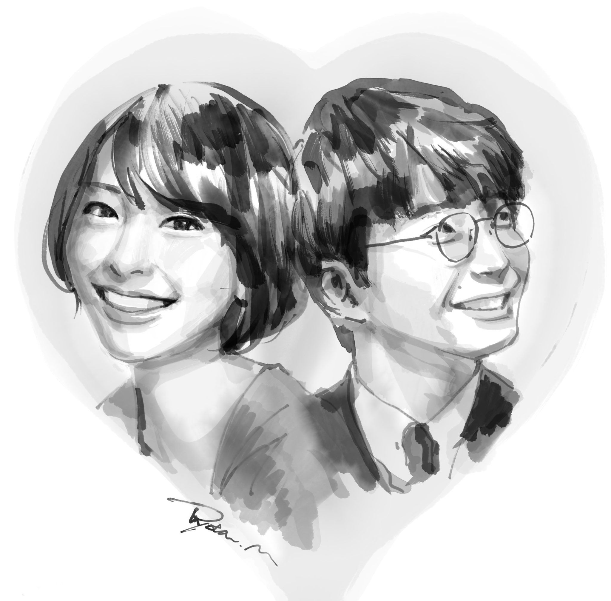 まつもとりょうた お2人の墨イラスト 笑ったお顔の口の形が素敵な2人 新垣結衣 星野源 イラスト 新垣結衣結婚チャレンジ T Co Isxtbk0mbz Twitter