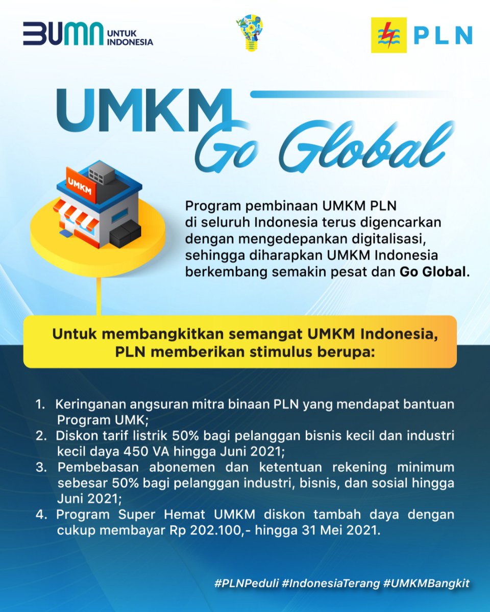 _pln_id's tweet image. Kemajuan UMKM adalah kemajuan bangsa. PLN berkomitmen  mendukung UMKM untuk bangkit dan produktif. Diantara melalui Program CSR berbasis ISO 260000 dan SDG&apos;s Tujuan Nomor 8. 

#PLNPeduli
#IndonesiaTerang
#UMKMBangkit