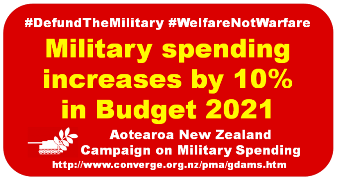PeaceMovementA's tweet photo. #Budget2021 https://t.co/X2rP0eH0hN @DemilitarizeDay @SIPRIorg  @CentreDelas @radionz @pangmedia @GCOMS_UK #DefundTheMilitary #welfarenotwarfare #healthcarenotwarfare #PeaceMovementA #4disarmament #DisarmQuaker #WILPF @MereTuilau @ScoopNZ @MAPW_Australia 
@Peace_Women https://t.co/QtEAk7UAUr