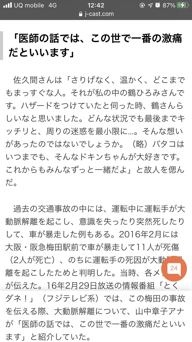 えるいー Le装備 最近だと 声優の鶴ひろみさんが運転中の急性大動脈解離で亡くなってましたね Gt 鶴ひろみさん 57歳 が17年11月16日の夜に首都高速上の車内で意識不明の状態で見つかり 死亡していたことがわかった 所属事務所によると 死因は運転