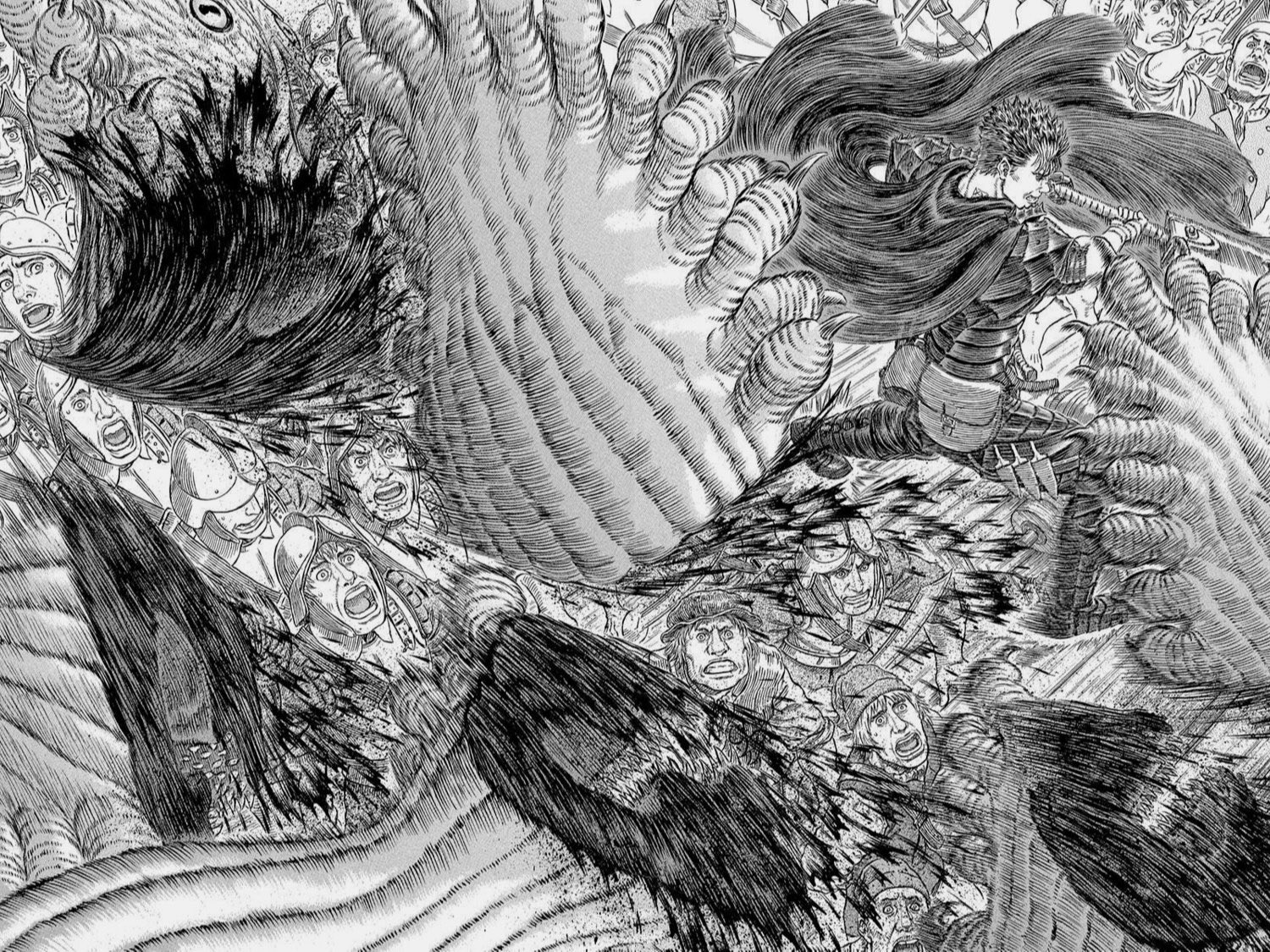 さめぱ 三浦建太郎作品 好きなところをあえて1つ挙げるなら ぶった斬る 描写が世界一気持ち良いとこなんだよな 作家によって描き込みすぎがスピード感を削ぐ方に出てしまうこともあるけど ベルセルク は過剰な描き込みまでもが重さや速度を伝える