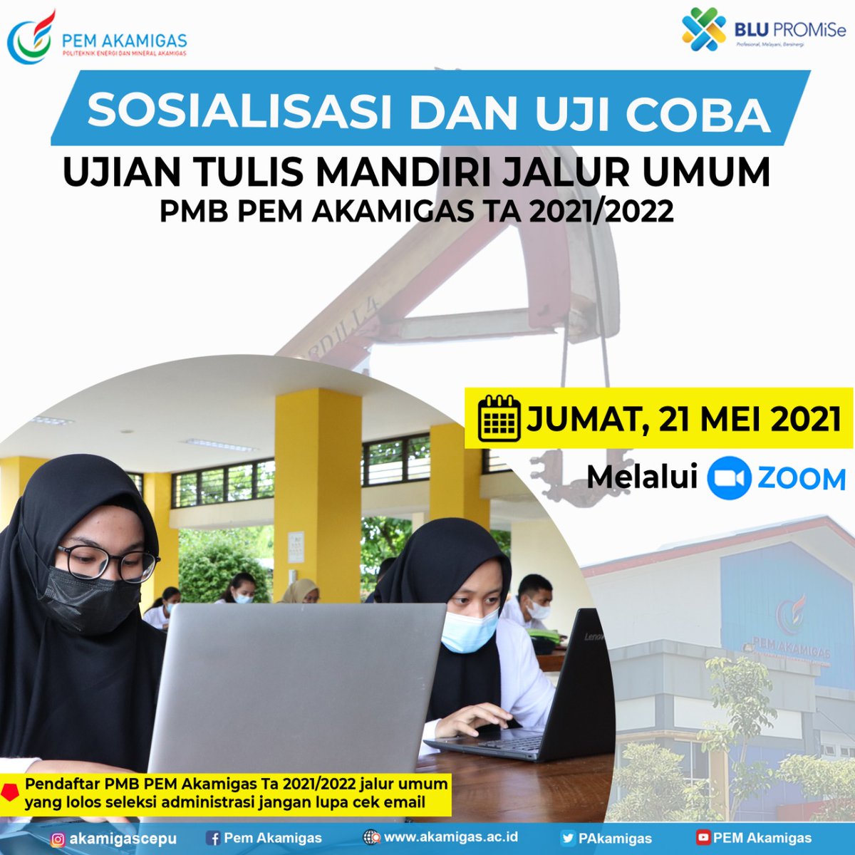 PAkamigas's tweet image. Halo #sobatakamigas
PEM Akamigas mengadakan Sosialisasi dan Uji Coba Tes Tulis Mandiri khusus Pendaftar PMB PEM Akamigas  Ta 2021/2022 melalui jalur umum yang lolos administrasi.
Acara dilaksanakan secara virtual melalui aplikasi zoom
#pmb2021
#pemakamigas
#akamigascepu