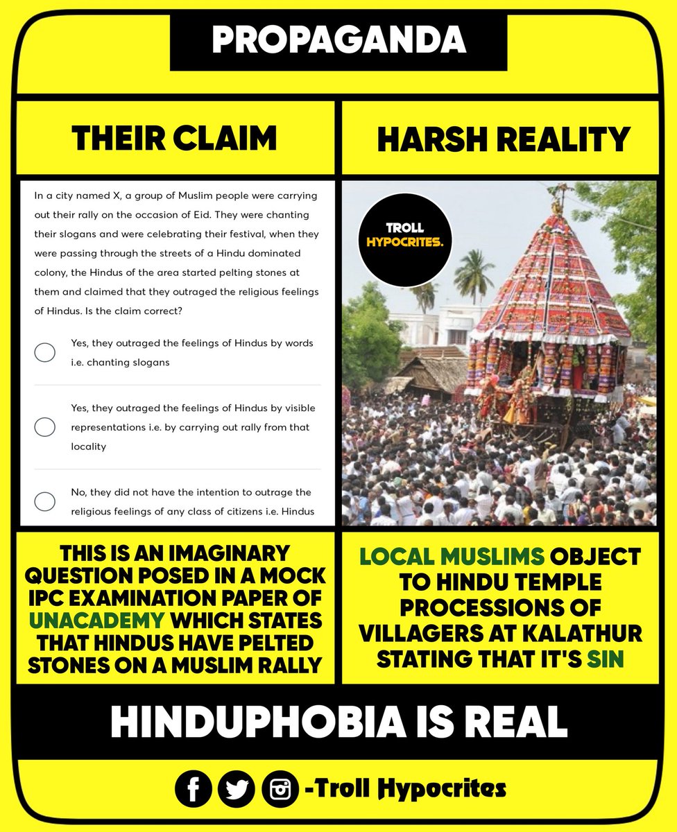 It would create a situation in which minority people cannot conduct any festival or procession in most of the areas in India - Madras HC on local Muslims objection

To hide this news, they will start the below education jihad. 

#unacademy  #EducationJihad