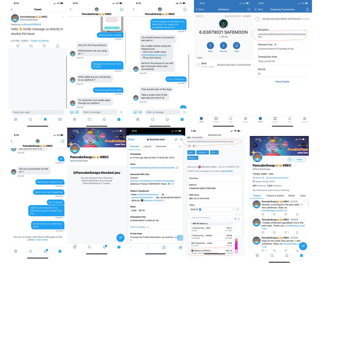 Ryan40699010's tweet photo. @TrustWalletApp @PancakeSwap @safemoon @bscscan  I just had all 77,55x,xxx of my Safemoon tokens stolen from me. I was caught up in dealing with "gas fee" I didnt pay attention to the @PancakeSwap account name.. I have reported the wallet address on @bscscan Can I get them back?? https://t.co/RYKyAK5hem