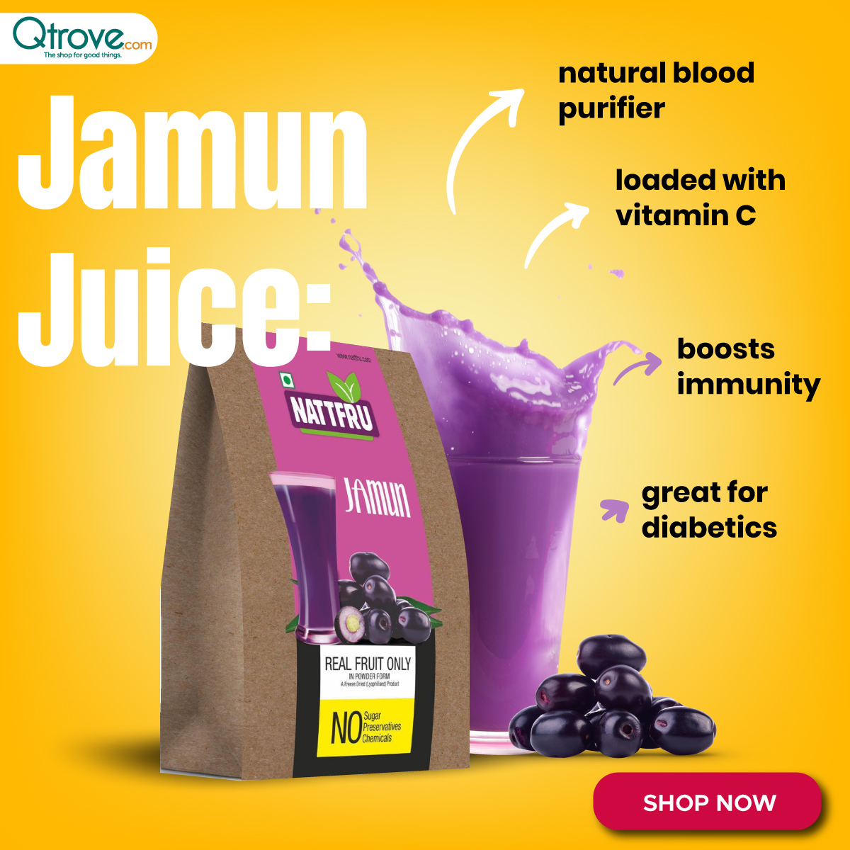 Made entirely of jamun pulp, this juice powder is rich in iron &amp; great for diabetics. Also helps increase hemoglobin &amp; acts as a natural blood purifier giving you radiant skin. #MakeTheSwitch &amp; #GoNatural ORDER NOW: bit.ly/JamunFruitJuice #FruitJuice #JamunJuice #HealthFirst