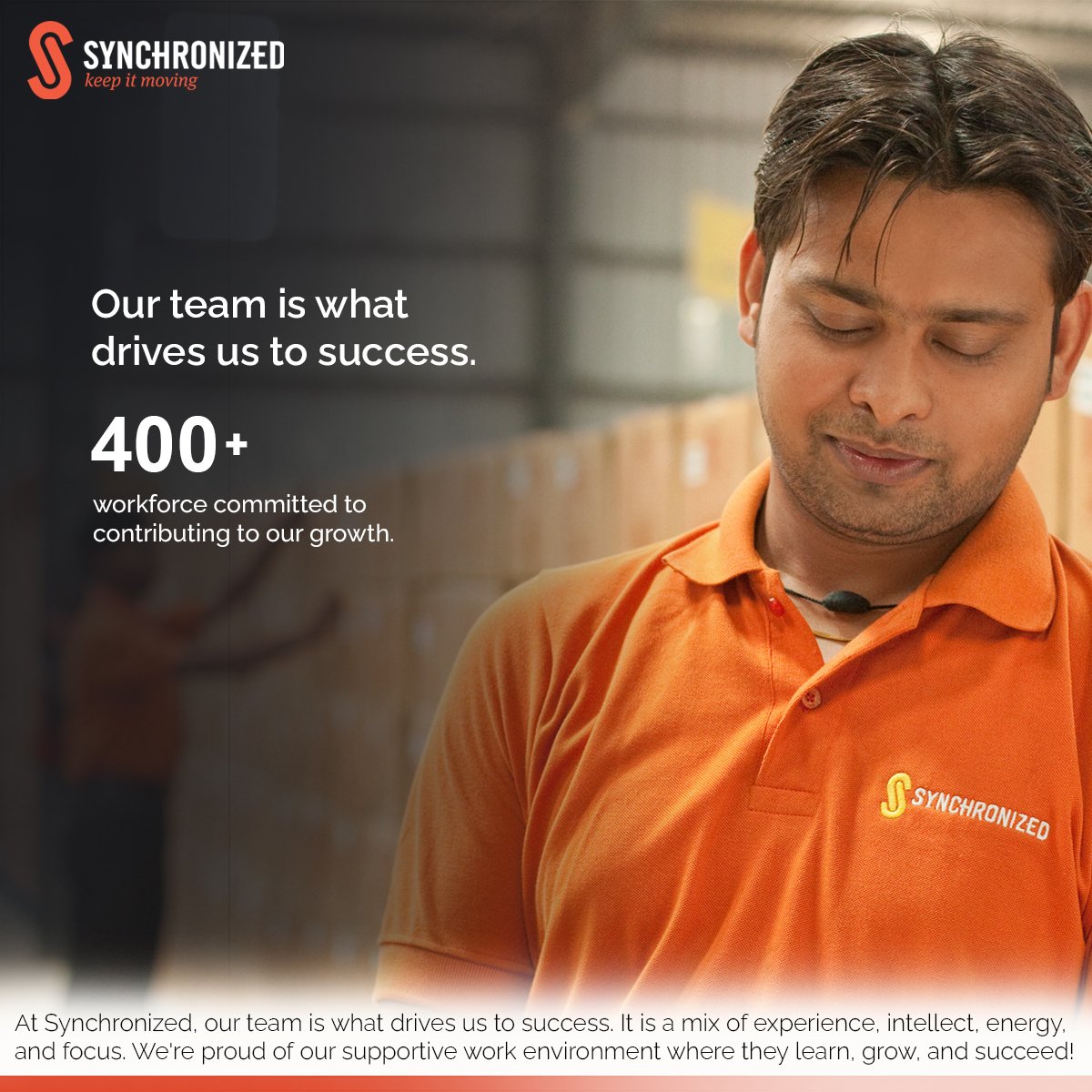 SynchronizedLtd's tweet photo. At Synchronized, our team is what drives us to success. It is a mix of experience, intellect, energy, and focus. We’re proud of our supportive work environment where they learn, grow, and succeed!
.
.
.
#Logisticssolutions #warehousesolutions #supplychainsolutions
#workwithsync https://t.co/hhk8E2WWdQ