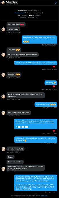 @AtlasRxse @jesslanai552 @CherieDeVille @AlexJettXXX @AUBREYKATEXXX I never reached out to Aubrey. I<a class="tags" target="_blank" title="On Twitter" href="/?out=eyJ0eXAiOiJKV1QiLCJhbGciOiJIUzUxMiJ9.eyJpYXQiOjE3MjEyMzMxNTAsImlzcyI6InR3cG9ybnN0YXJzLmNvbSIsIm5iZiI6MTcyMTIzMzE1MCwiZXhwIjoxNzUyNzY5MTUwLCJyZWRpcmVjdF91cmwiOiJodHRwczovL3R3aXR0ZXIuY29tL0F0bGFzUnhzZSJ9.odXLFpFkWDRIrhJq4MZlPdIbwJmLCwONMs5d4mV2NSIv3QXvnIh4rVnQY0bjyiWARLUP6cKaKgIJ-AzJbV8vRQ">@AtlasRxse</a><a class="tags" target="_blank" title="On Twitter" href="/?out=eyJ0eXAiOiJKV1QiLCJhbGciOiJIUzUxMiJ9.eyJpYXQiOjE3MjEyMzMxNTAsImlzcyI6InR3cG9ybnN0YXJzLmNvbSIsIm5iZiI6MTcyMTIzMzE1MCwiZXhwIjoxNzUyNzY5MTUwLCJyZWRpcmVjdF91cmwiOiJodHRwczovL3R3aXR0ZXIuY29tL2plc3NsYW5haTU1MiJ9.5XWZEx_P54x8XEkS0-FW2XB9Q25InKULEdvov_VCJ0I8uoqkdT5eAfjnaptk4ZwqVjvc00IaRWumZr3GXoJVJg">@jesslanai552</a><a class="tags" href="/tag/cheriedeville">@cheriedeville</a><a class="tags" href="/tag/alexjettxxx">@alexjettxxx</a>