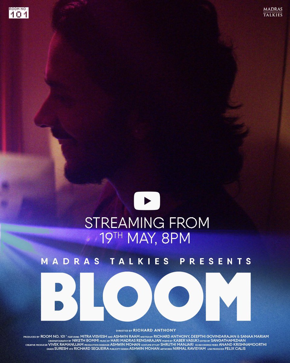 CinemaRare (@cinemararein) on Twitter photo Short film #Bloom (2021, English/Tamil) by <a href="/mr_bitchman/">Richard Anthony</a>, ft. #MitraVisvesh and #AshwinRaam, out now on the <a href="/MadrasTalkies_/">Madras Talkies</a> YouTube channel.
Link: youtu.be/Fb5AOujNnBs
<a href="/RoomNo1012/">Room No. 101</a> Short film #Bloom (2021, English/Tamil) by <a href="/mr_bitchman/">Richard Anthony</a>, ft. #MitraVisvesh and #AshwinRaam, out now on the <a href="/MadrasTalkies_/">Madras Talkies</a> YouTube channel.
Link: youtu.be/Fb5AOujNnBs
<a href="/RoomNo1012/">Room No. 101</a>