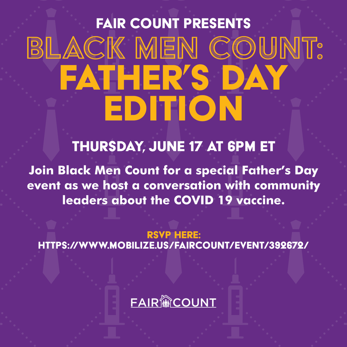 faircount's tweet photo. Fair Count hosts a special #BlackMenCount Father's Day discussion on June 17 on COVID in our communities. Feat. @Fathersincorp CEO Kenneth Braswell, Wilcox County GA Commissioner Jowan Johnson, and @SC_DMH State Director Dr. Kenneth Rogers. Sign up here: https://t.co/3n911G9Nqz https://t.co/fabXJ1aTFN