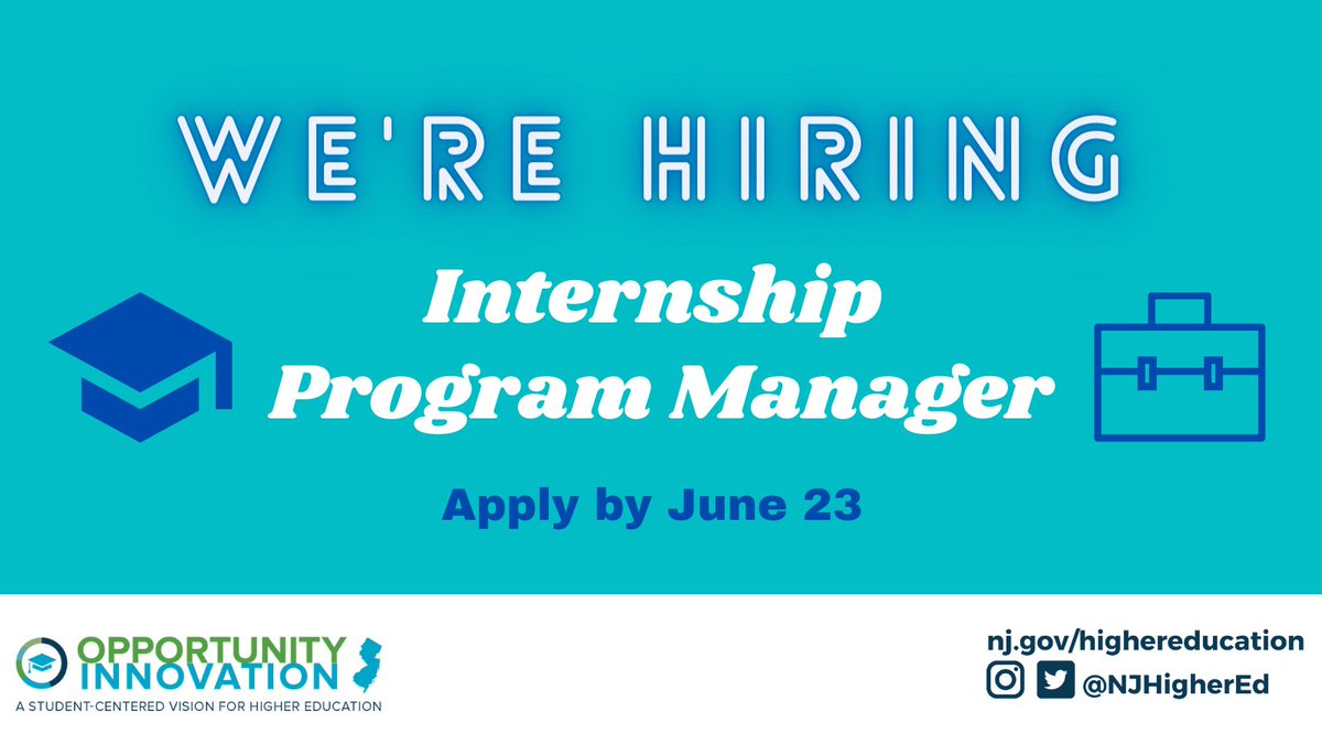 🚨 JOB OPP ALERT! 💼

👀 We are looking for an Internship Program Manager to join our team.

📩 Apply by June 23: nj.gov/highereducatio…
