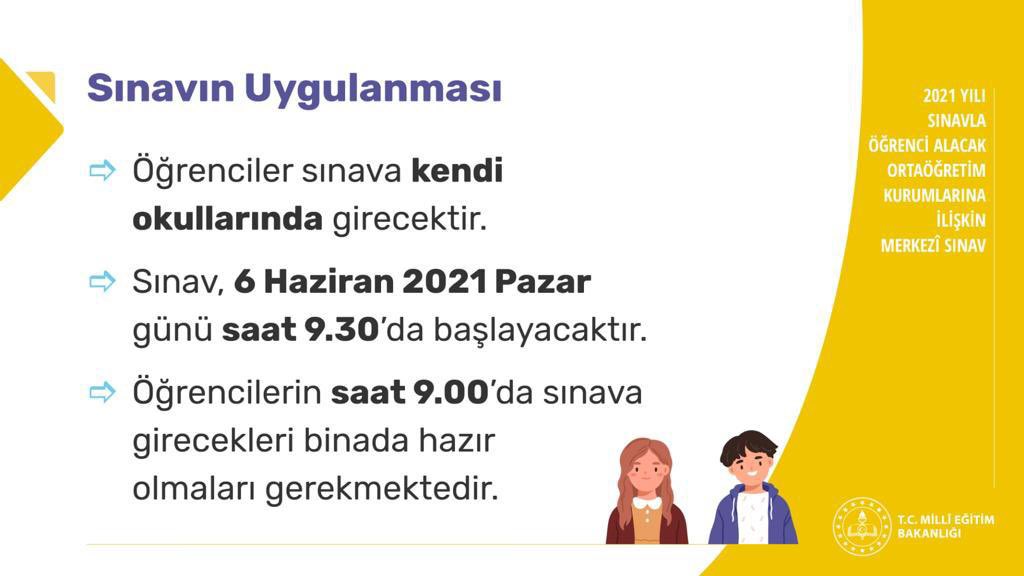 SulakyurtO's tweet photo. 2021 YILI SINAVLA ÖĞRENCİ ALACAK ORTAÖĞRETİM KURUMLARINA İLİŞKİN MERKEZİ SINAV @tcmeb https://t.co/XJAEoyKmmy