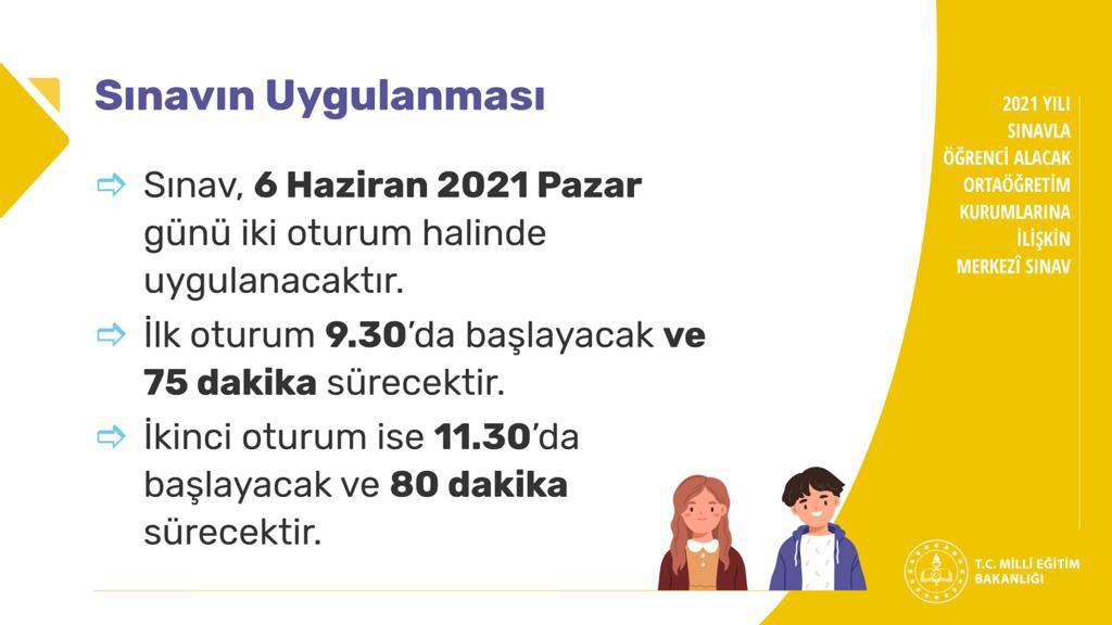 SulakyurtO's tweet photo. 2021 YILI SINAVLA ÖĞRENCİ ALACAK ORTAÖĞRETİM KURUMLARINA İLİŞKİN MERKEZİ SINAV @tcmeb https://t.co/XJAEoyKmmy
