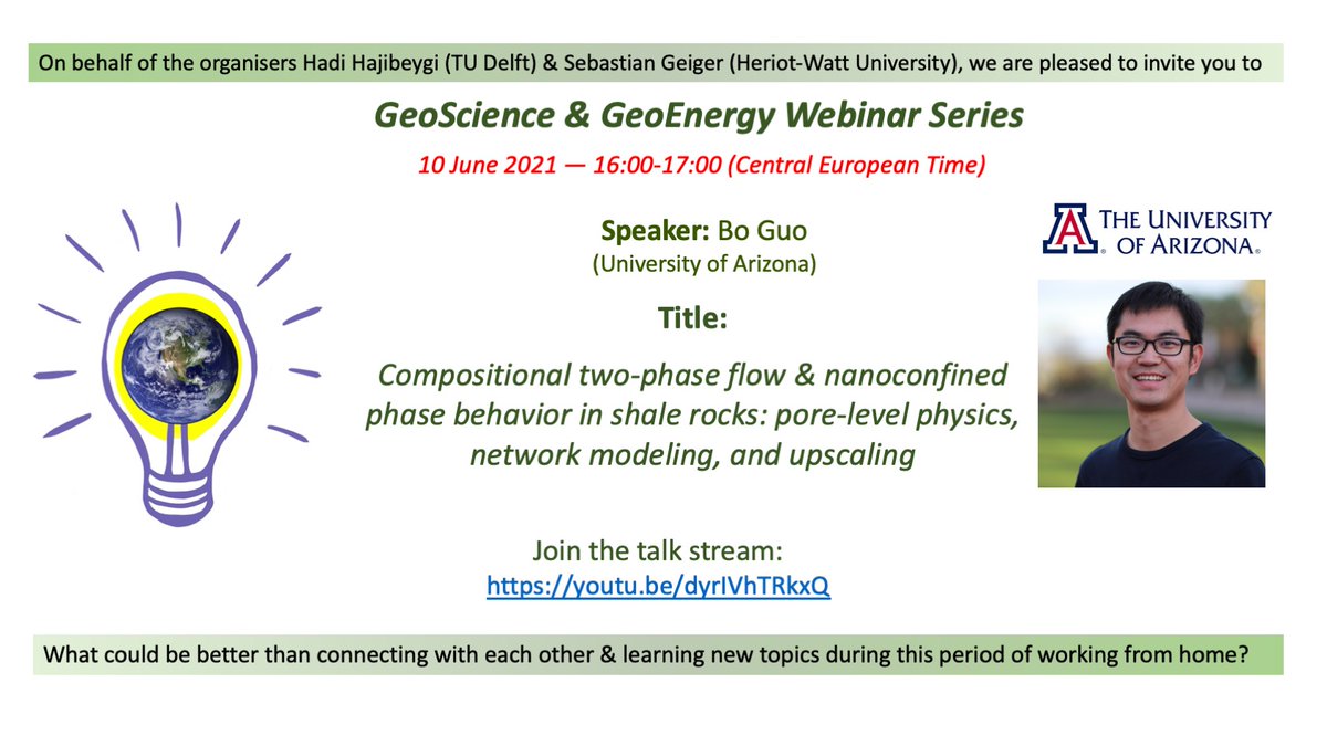 Delighted to host together with Sebastian of @HWUGeoFracs our dear colleague and friend  @boguo_ua from @uarizona in our next week 10.Jun #GeoScience & #GeoEnergy webinar. 16:00 CET sharp, as always! @DelftStorage