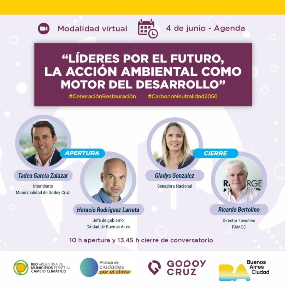 myriprunotto's tweet photo. Participaré en conmemoración del “Día del Ambiente”  en el conversatorio “Líderes por el futuro, la acción ambiental como motor del desarrollo: Hacia la carbono neutralidad 2050” junto a las  ciudades de Buenos Aires y Godoy Cruz.
El encuentro es el viernes 4 de junio de 10.00 https://t.co/XoQpsF4t8L