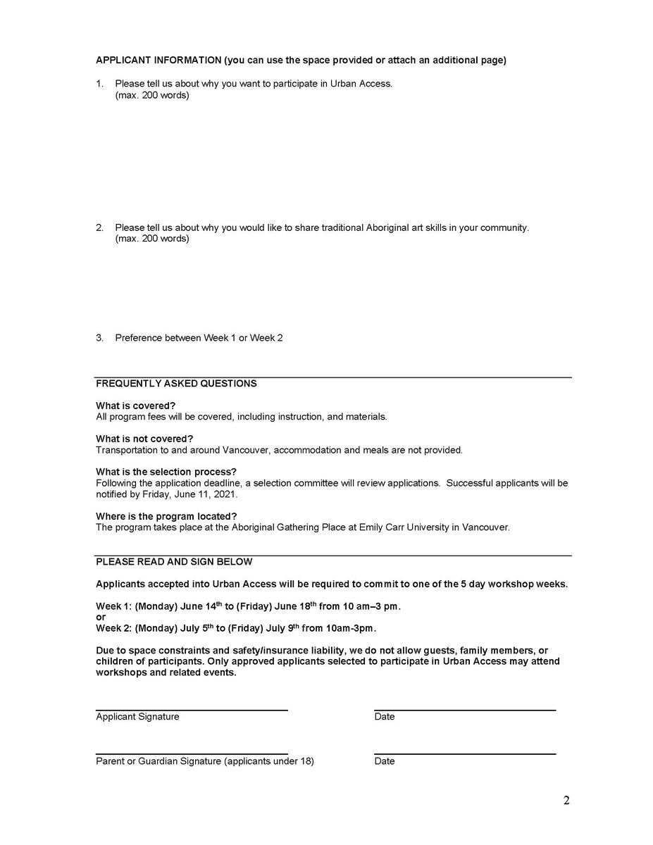 We are excited to offer two Urban Access week long programs this summer! 🤩

If you have the time and are interested, please fill out the following form. Email us if you would like the pdf version: spickering@ecuad.ca