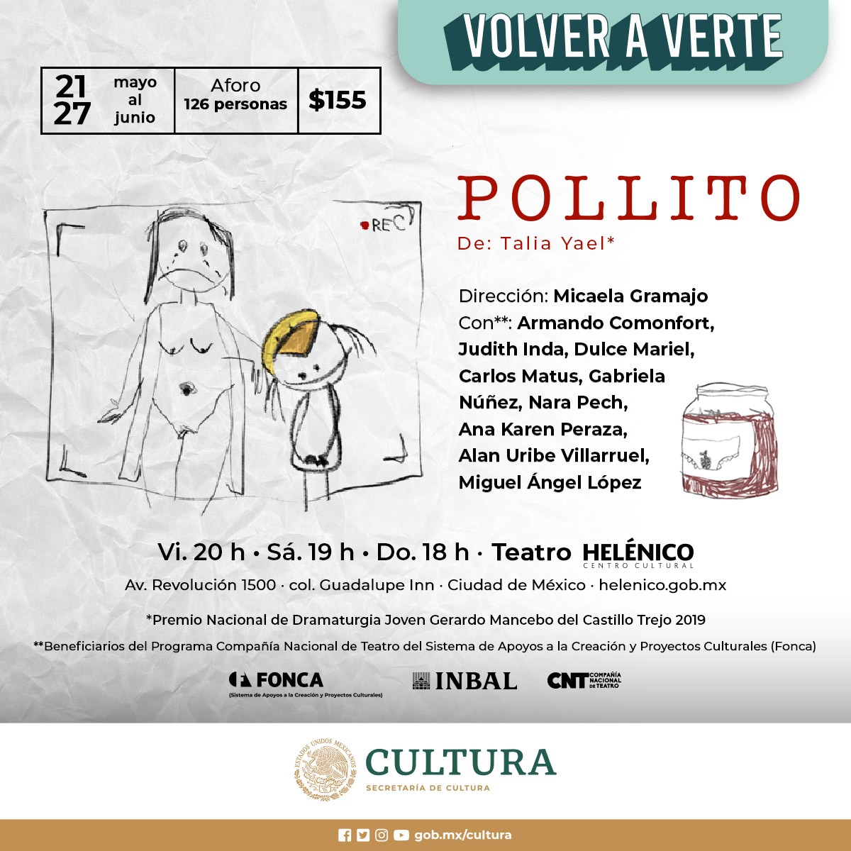 edresenateatro's tweet photo. Tengo 4 PASES DOBLES para ver Pollito mañana viernes 4 de Junio a las 8:00 pm en el Helénico. Para llevártelos tienes que: 
-Ser seguidor y dar RT 
-Por DM mencionar 2 obras (además de Pollito) donde haya participado Talia Yael (en cualquier área) https://t.co/wKDjRVixxS