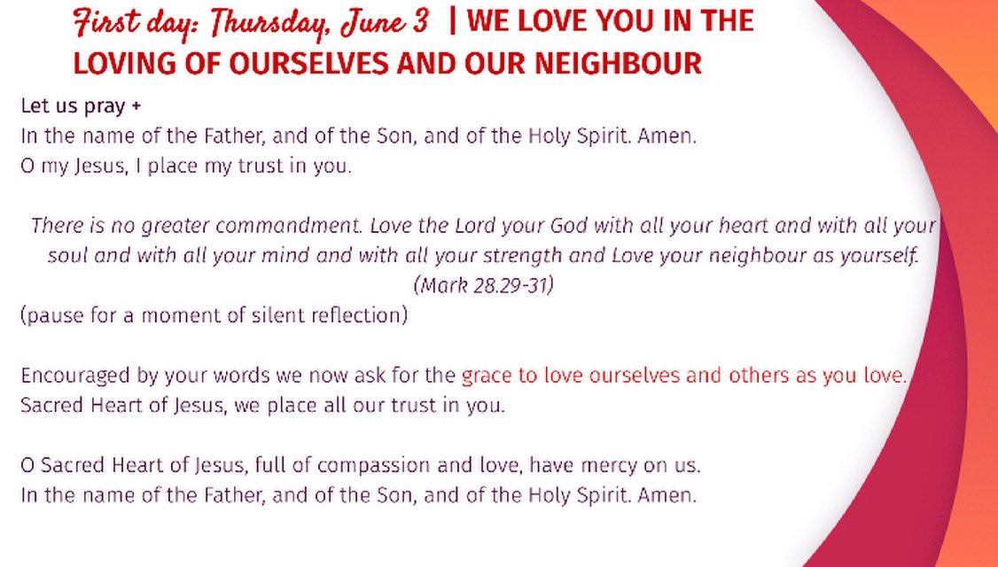 Day 1 The Novena to the Sacred Heart of Jesus : We Love You In The Loving Of Ourselves and Our Neighbour