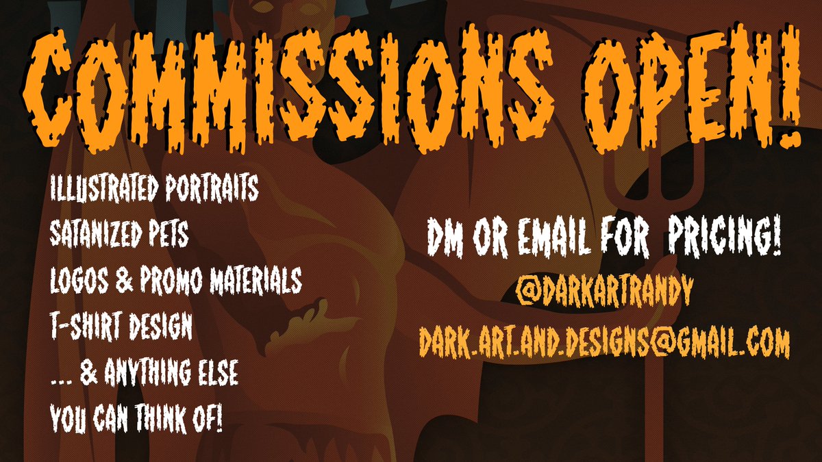 DarkArtRandy's tweet photo. 🔥COMMISSIONS OPEN!🔥
-Illustrated Portraits
-Satanized Pets
-Logos &amp; Promo Materials
-T-shirt Design
... &amp; anything else you can think of!
DM or Email for pricing! https://t.co/MdTFN2yXKm