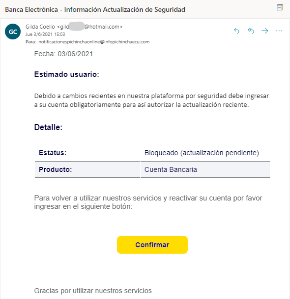 0x4r2's tweet photo. Nuevo Phishing @BancoPichincha EC @AntiPhishing_La https://t.co/m2fQ83rYp5