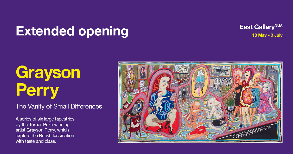 We're extending our opening hours at @eastgallerynua ⏰

Due to popular demand for Grayson Perry: The Vanity of Small Differences, we'll be opening on a Monday and staying open later on a Thursday.