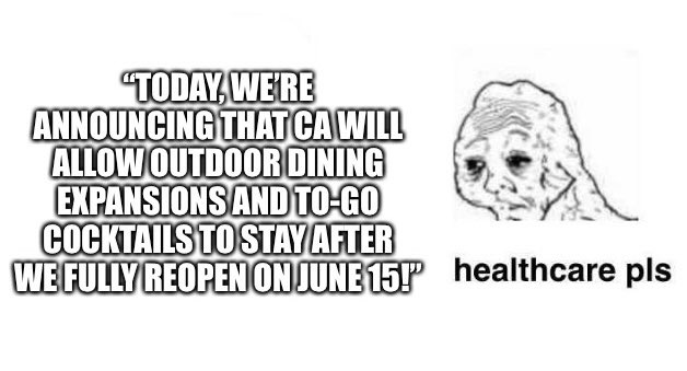Gavin ran for governor on a platform that included Universal Healthcare for ALL Californians. 

Instead of fulfilling his campaign promises, he’s focused on dining patios and to-go cocktails…
#PeopleOverProfits #CalCare #m4a