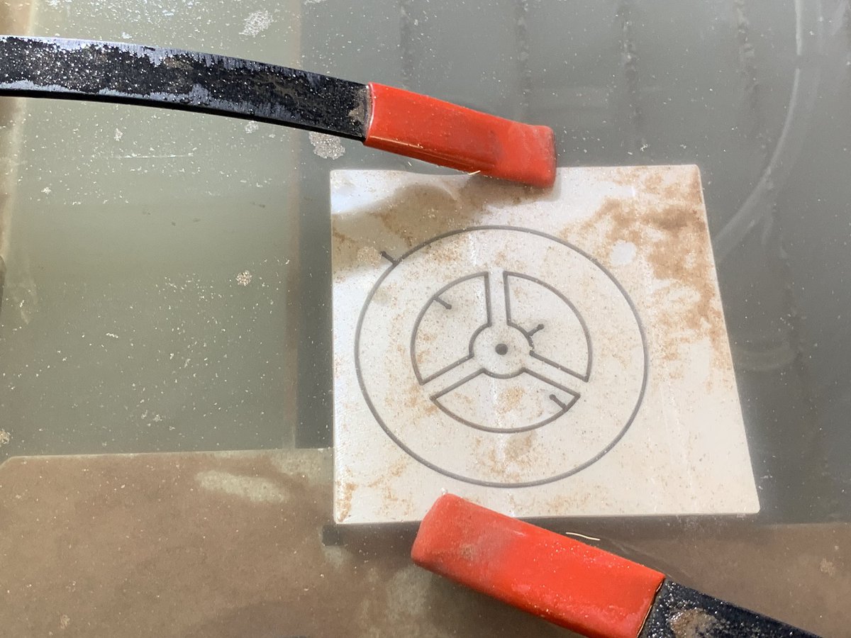 DesignMakeTeach's tweet photo. Waterjet cut aluminum (10 mm thickness) rocket part on #Protomax looks good except for divot at last lead-out. Any suggestions @OMAXCorp Fixturing issue? #Makerspace #MakerspaceLife https://t.co/c9LShKqv7b