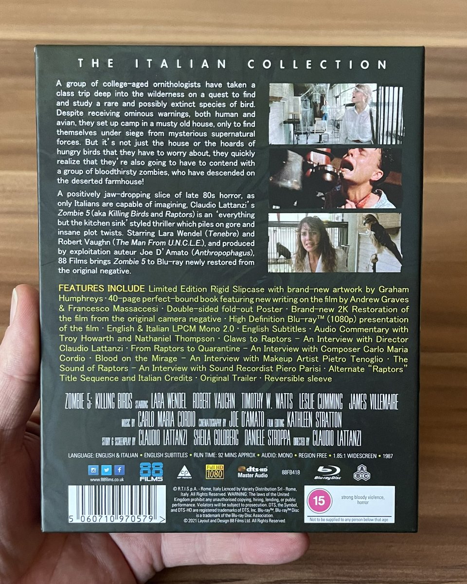 stephenwilson04's tweet photo. Zombie 5/Zombie Flesh Eaters 4/Killing Birds/Raptors, whatever you want to call it, it's awful...so of course I like it 😂. Excellent blu-ray from @88_Films 👌 #killingbirds #zombie5 #zombie5killingbirds #zombieflesheaters4 #raptors #theitaliancollection #bluray #88films https://t.co/5pRpk6I9St