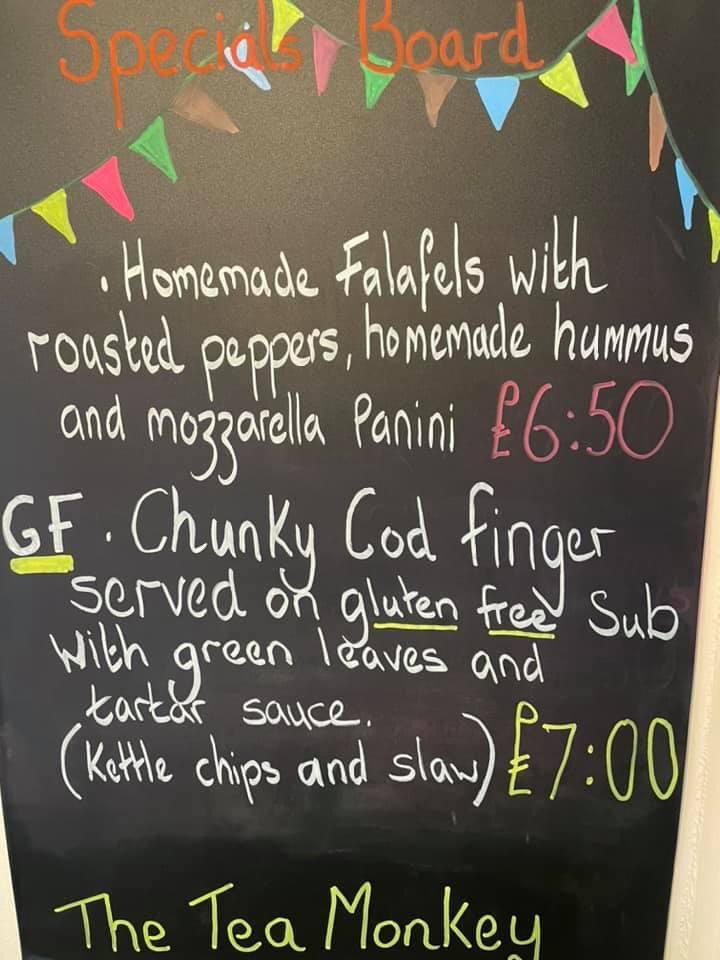 TheTeaMonkey1's tweet photo. This week’s Special Board 🐒 Come see us at The Tea Monkey #glutenfree #coffee #SmallBusiness https://t.co/h2tW1okSfP