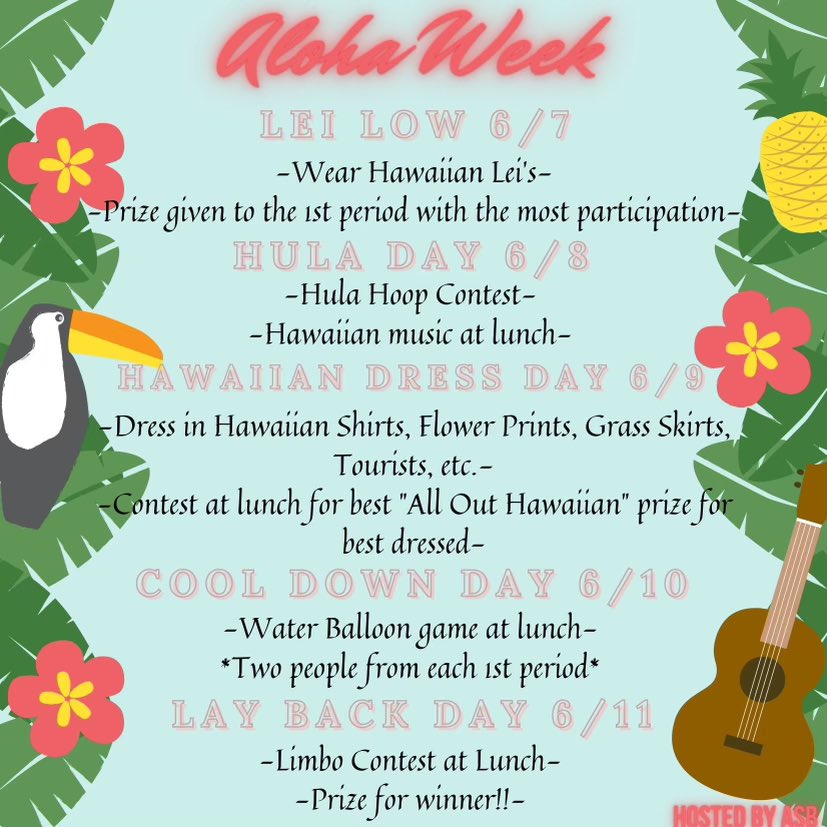 Get involved in Spirit Week with us next week!!!