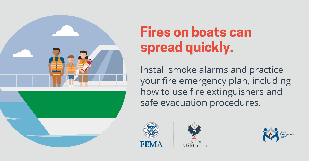 Boat and marina fires spread FAST!
Be prepared: have a fire emergency plan and practice it. #BoatFireSafety