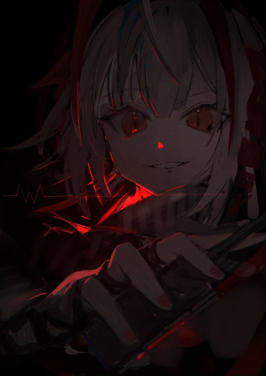 w (arknights) 1girl solo red eyes gloves horns fingerless gloves looking at viewer  illustration images