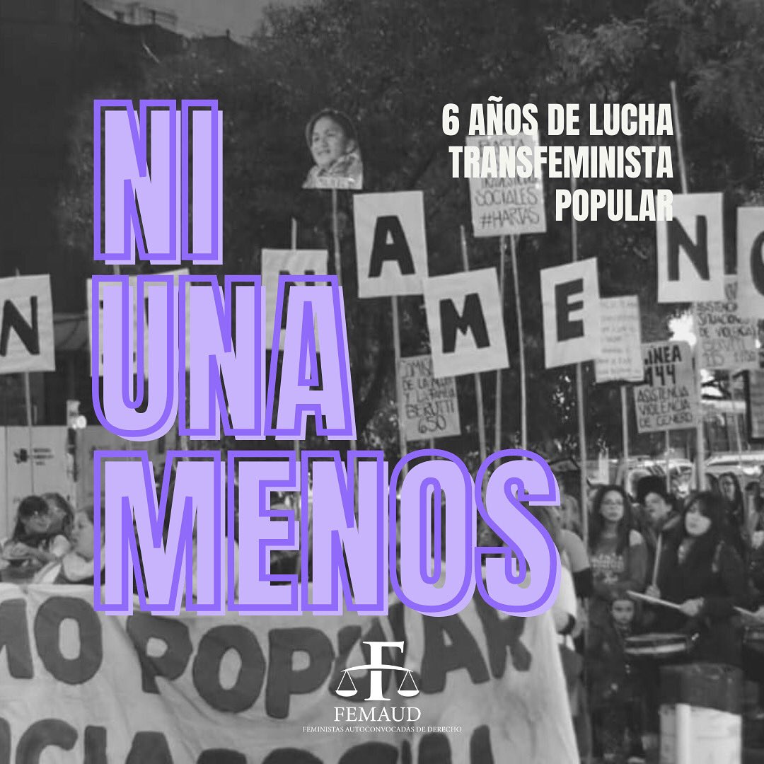 Femaud_unt's tweet photo. A 6 años del primer #NiUnaMenos seguimos gritando ¡Basta de femicidios, travesticidios y transfemicidios! https://t.co/4ejrR2Ijh4