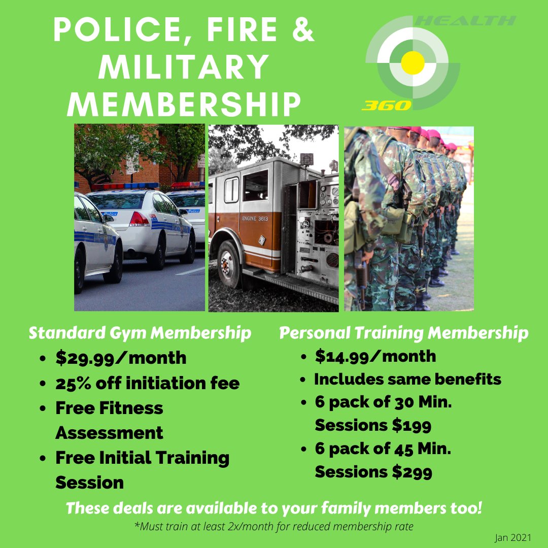 Health360g's tweet photo. We offer a discount for police, fire and military personnel. These discounts are available to your family members too!
#health360 #mayfieldvillage https://t.co/skSsRe8PgT