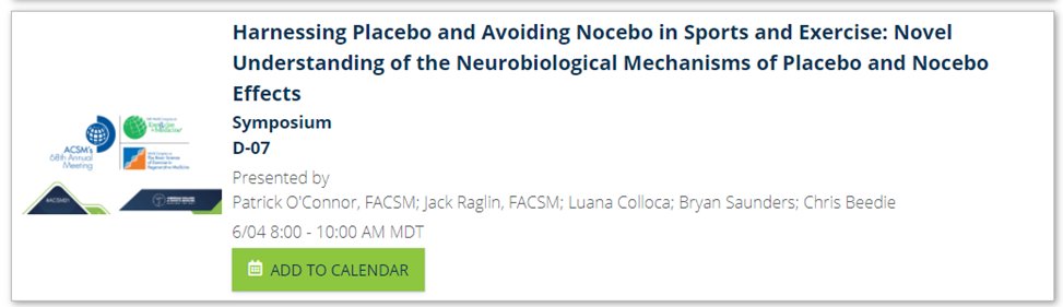 Bryan Saunders (@bicycle_bryan) on Twitter photo I hope that at this time tomorrow you will be joining us for this phenomenal session with the #placebo giants Pat O'Connor, Jack Raglin, <a href="/Colloca_Luana/">Luana Colloca</a> and <a href="/beedie_chris/">Chris Beedie</a>
This one is something different and also something special, it was a delight to be part of
#ACSM21 I hope that at this time tomorrow you will be joining us for this phenomenal session with the #placebo giants Pat O'Connor, Jack Raglin, <a href="/Colloca_Luana/">Luana Colloca</a> and <a href="/beedie_chris/">Chris Beedie</a>
This one is something different and also something special, it was a delight to be part of
#ACSM21