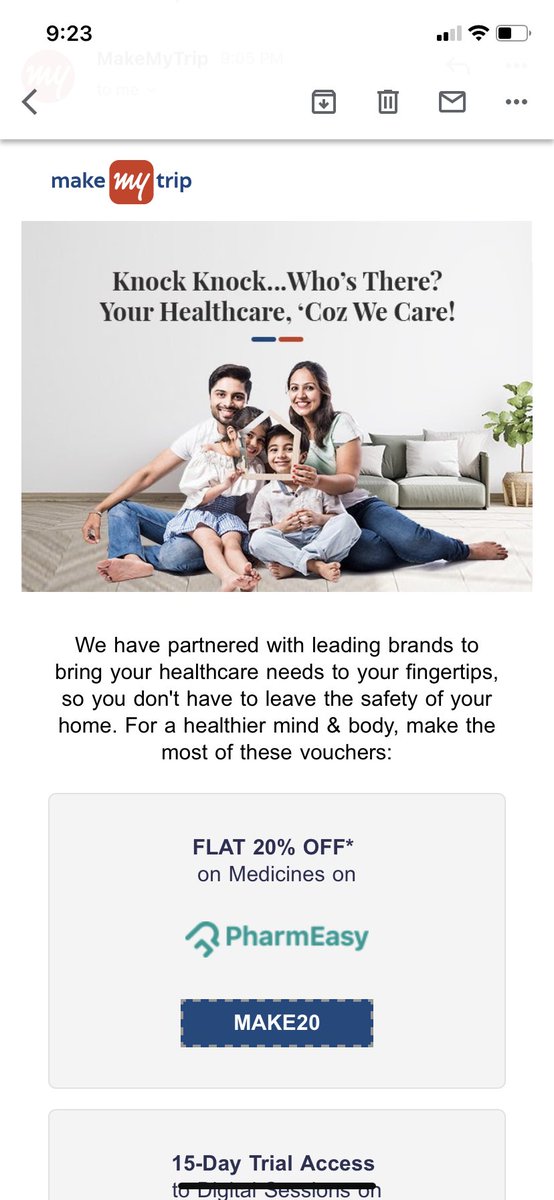 SumathiPooja's tweet photo. As we talk about Email marketing, look what @makemytrip sent me today 🥺#MKTG56693 #Marketing https://t.co/WlKmwrtB5k