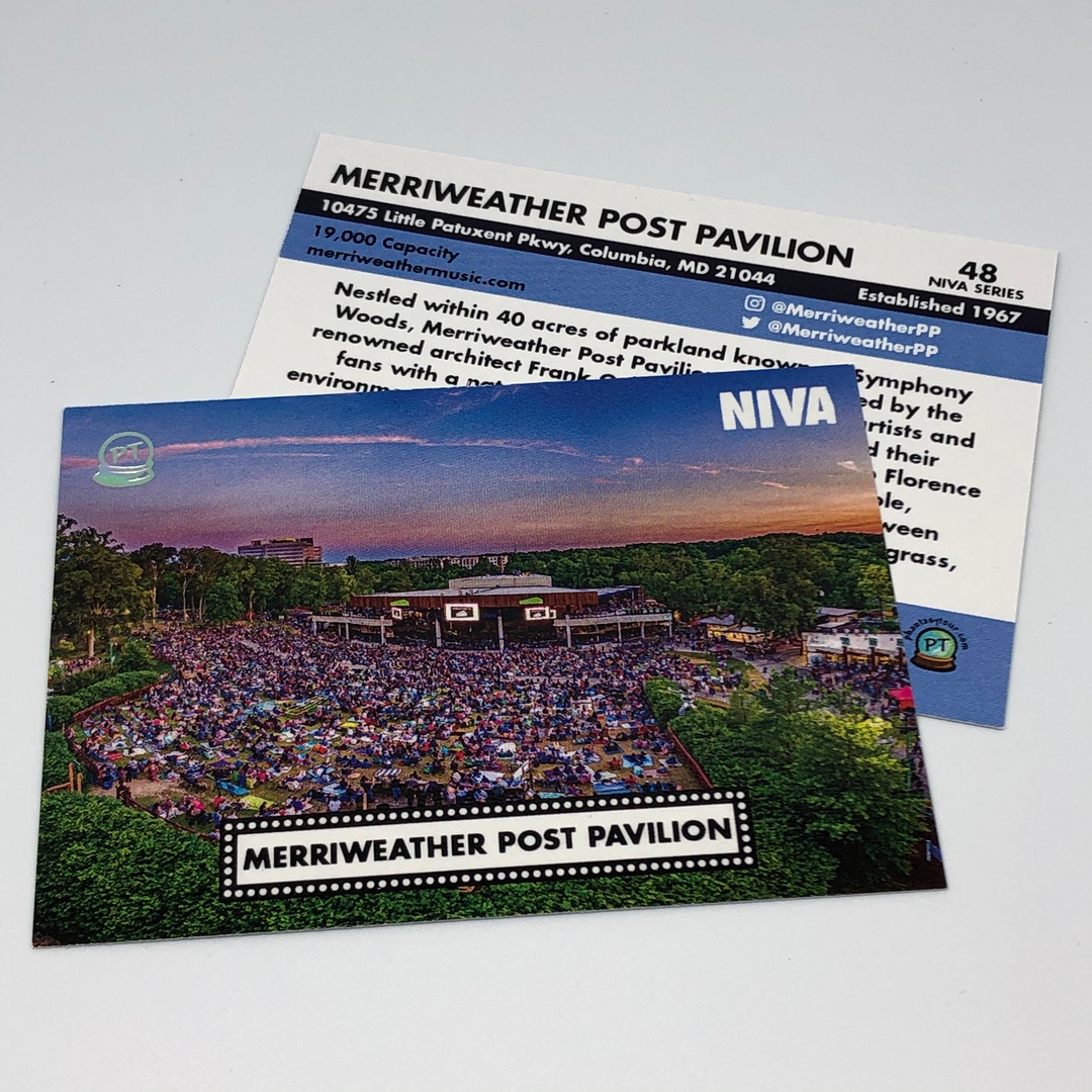 NIVA Venue Series Card #48
Merriweather Post Pavilion
📷: Will Cox
COLLECT THEM ALL: 
ptour.me/buy-pttc-niva-…
Proceeds support NIVA

#NIVA #SaveOurStages #phantasycards #pttc #venueseries #tradingcards #cardcollector #venuecards #jamcards #rockcards #phantasytour