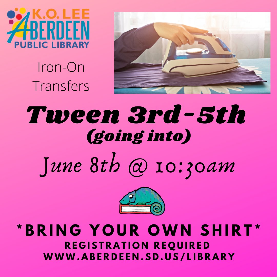 AberdeenPubLib's tweet photo. Here is your chance to personalize your t-shirt! If you are going into grades 3-5, this program is just for you! Registration required at https://t.co/MoDtnBNiqx
#tweenlibraryprograms
#librarysummerprograms
#koleeaberdeenpubliclibrary https://t.co/3H78b7qzXD
